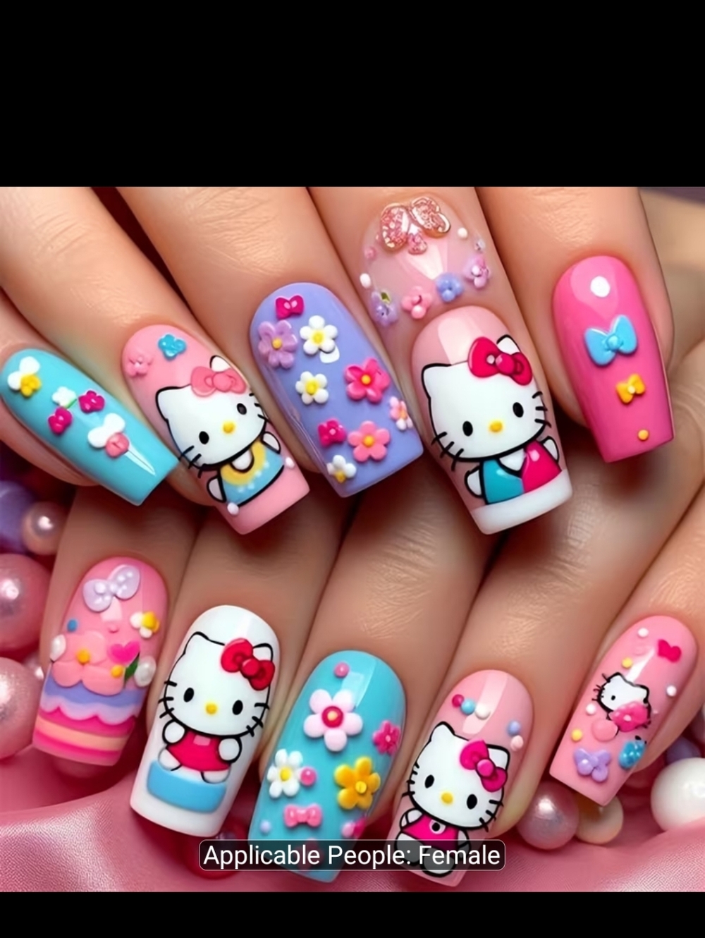Bright Hello Kitty Nails